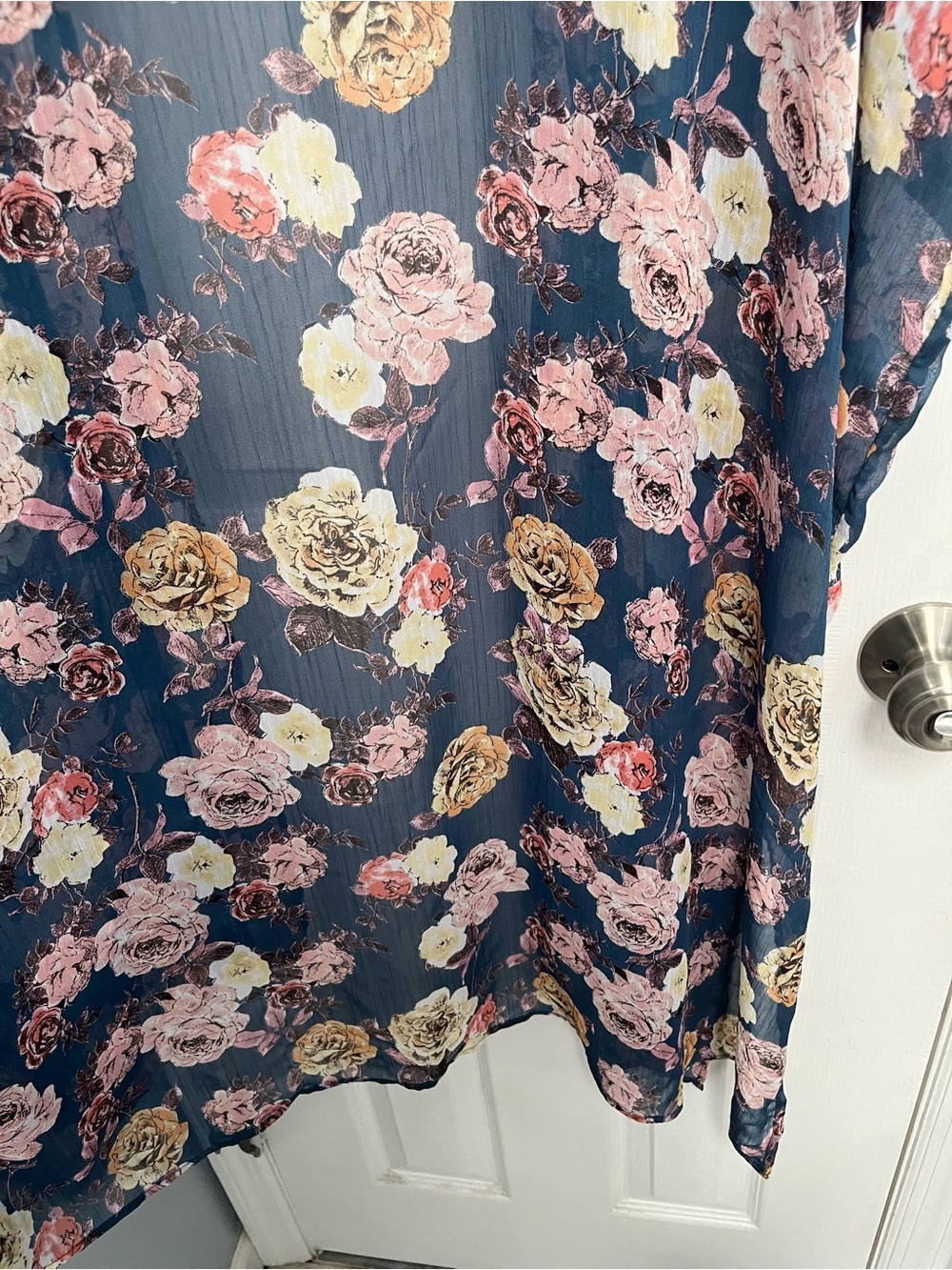 Floral Kimono Duster Blue Sheer Open Front Cover Band of Gypsies XS/S oversized - Picture 15 of 16